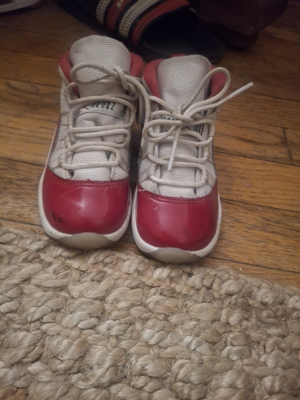 Kids Red and White Jordan 11's - Picture 2 of 5